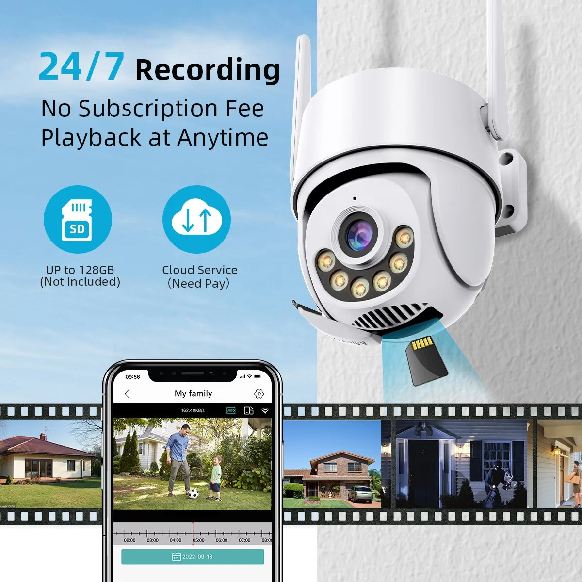 PTZ Auto Tracking Wi‑Fi Outdoor IP Camera 4MP/5MP/8MP/4K with Color Night Vision