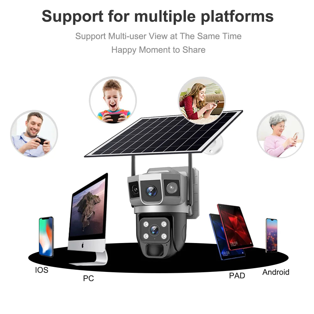 V380 Wi-Fi Solar PTZ Outdoor Camera with Foldable Solar Panel & Color Night Vision