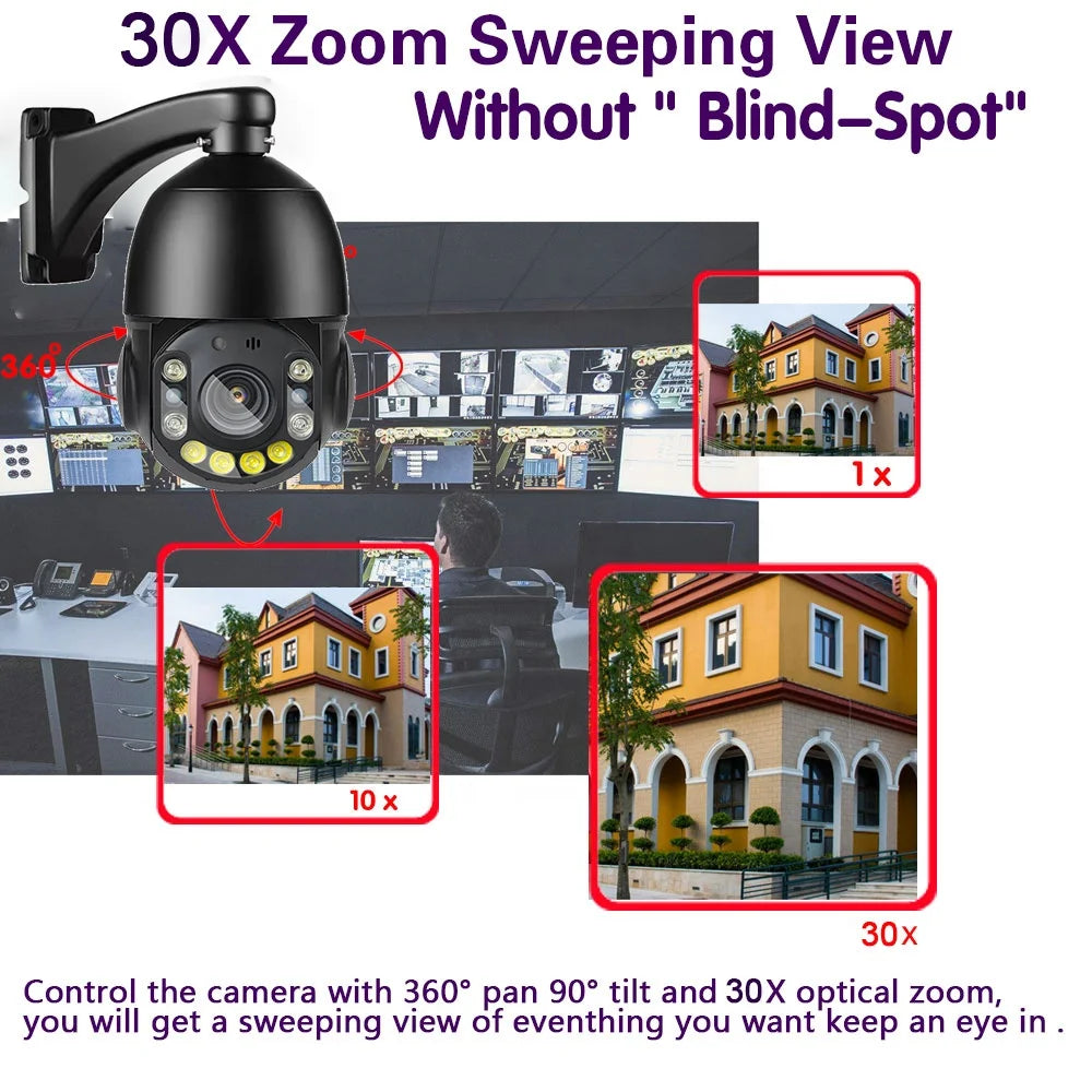 30× PTZ Outdoor POE IP Camera 4K/5MP/8MP with Auto Human Tracking