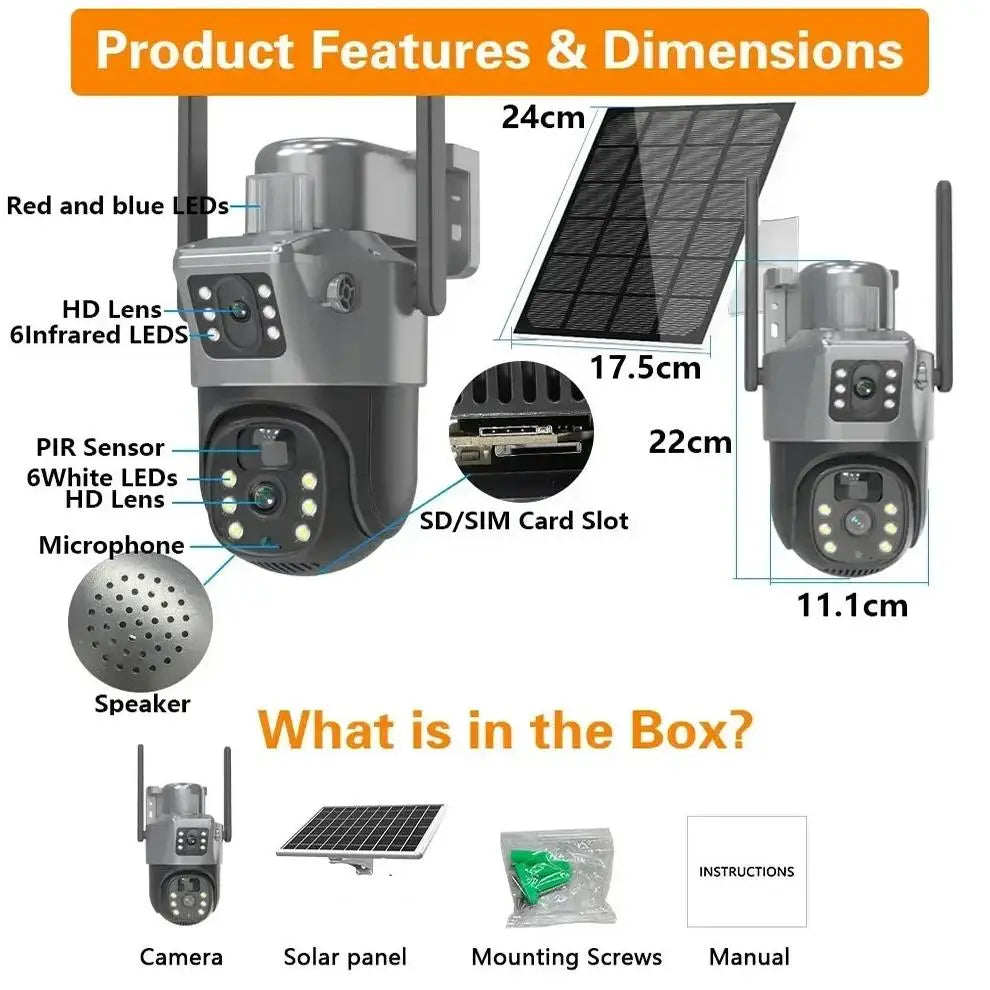 Solar & Battery Powered 6MP Dual Lens PTZ Security Camera