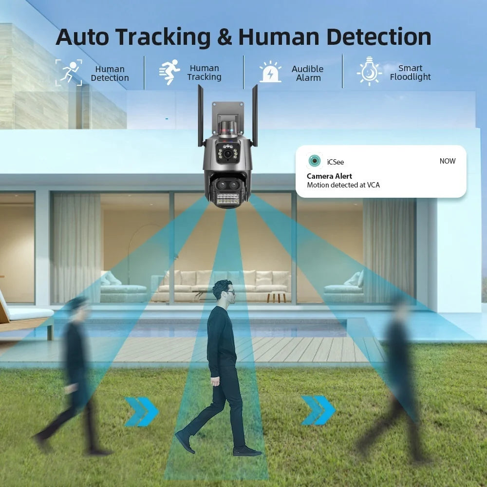 9MP PTZ Triple Lens Wi‑Fi CCTV Camera with 8X Zoom & Auto Tracking
