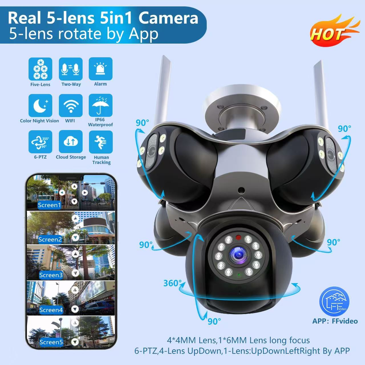 Outdoor 5-View PTZ Security Cameras Kit with Night Vision
