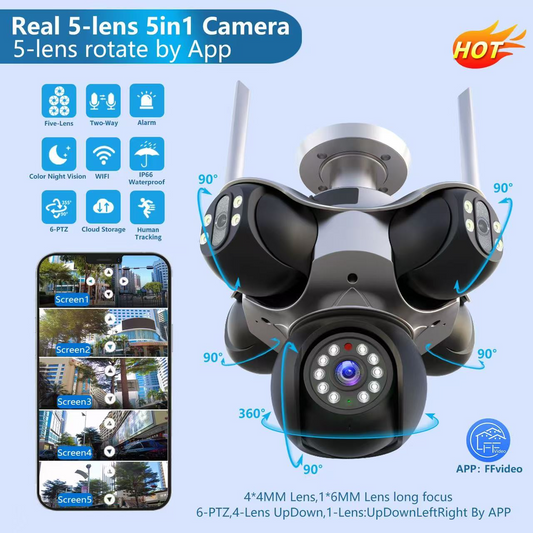 Outdoor 5-View PTZ Security Cameras Kit with Night Vision