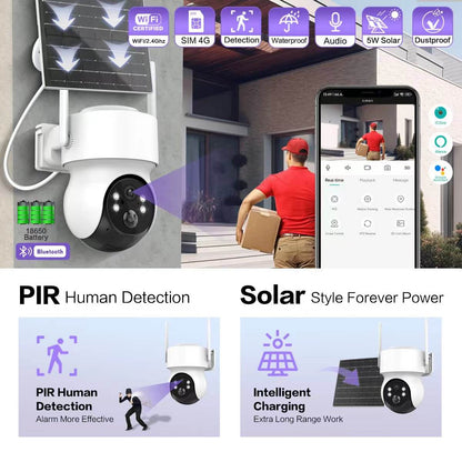 ICSEE 4MP Solar CCTV Outdoor Waterproof Camera With Long Standby 6000 mah Low Power Battery 4G SIM Card Night Vision