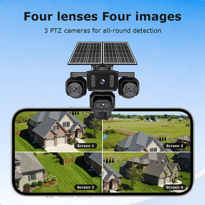 Outdoor 4 Lens Solar Camera 4G SIM CCTV Security Camera Wireless