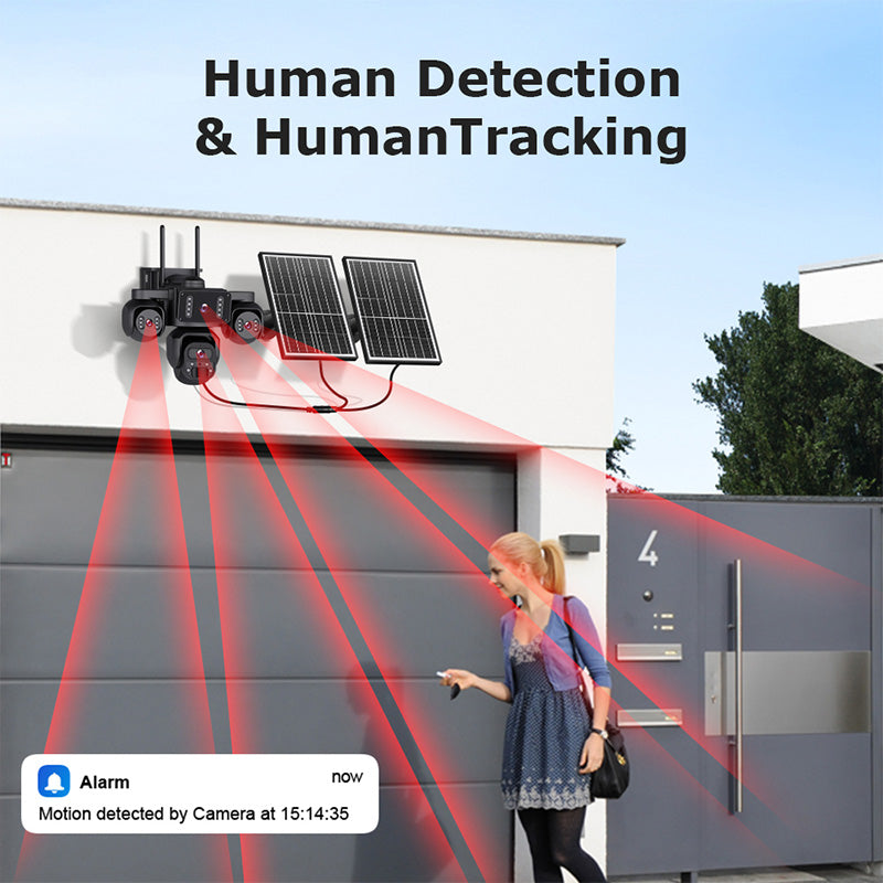Outdoor 4 Lens Solar Camera 4G SIM CCTV Security Camera Wireless