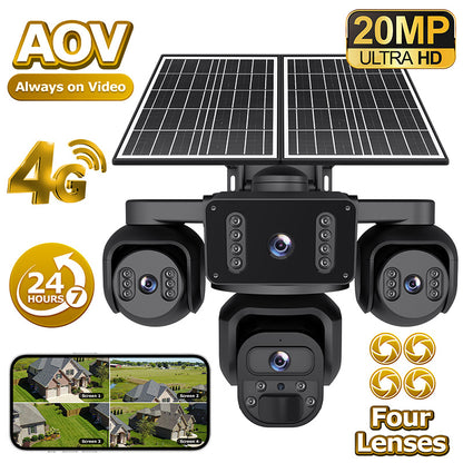 Outdoor 4 Lens Solar Camera 4G SIM CCTV Security Camera Wireless