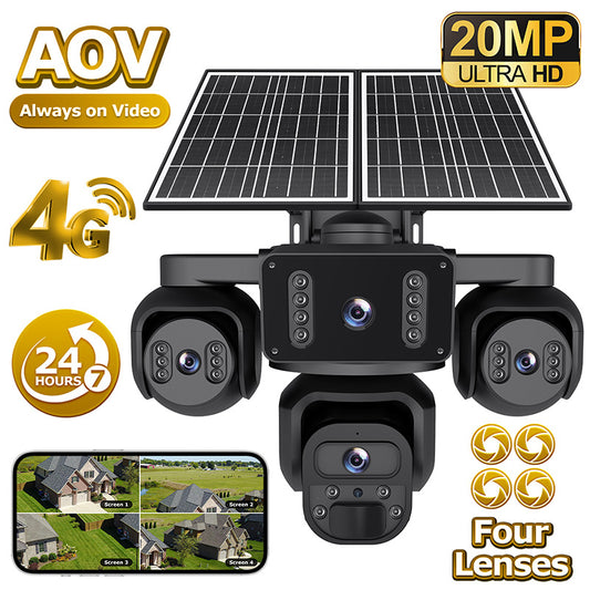 Outdoor 4 Lens Solar Camera 4G SIM CCTV Security Camera Wireless