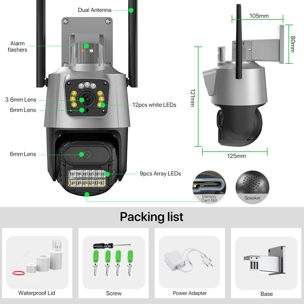 P11 Dual Lens Outdoor Security Alarm PTZ Wifi Camera 6MP Outdoor IP66 Waterproof High Quality Camera ICSEE