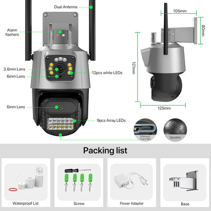 P11 Dual Lens Outdoor Security Alarm PTZ Wifi Camera 6MP Outdoor IP66 Waterproof High Quality Camera ICSEE