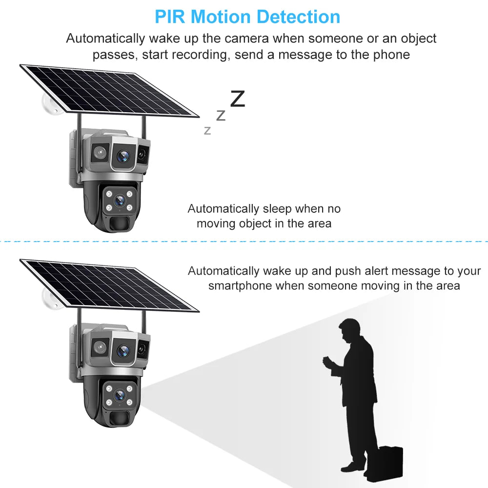 V380 Wi-Fi Solar PTZ Outdoor Camera with Foldable Solar Panel & Color Night Vision