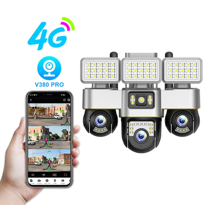V380 New Arrival 3 PTZ and 3 Screens 6MP 4G Outdoor Security CCTV Camera Network PTZ Triple Screens Camera
