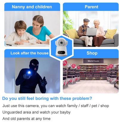 New V380 Dual Lens Camera 4MP HD Smart Home WiFi Security Camera for Baby Monitor Network Indoor Dual Lens Camera