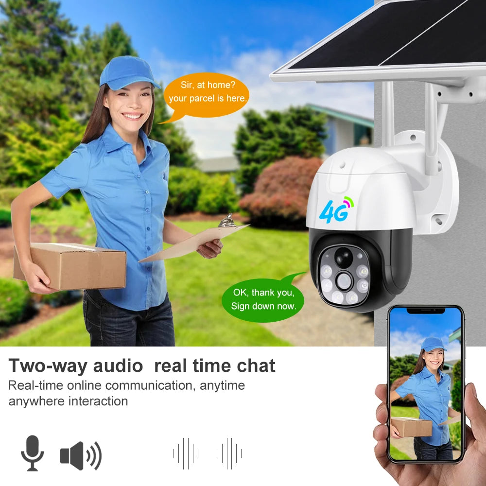 V380 Pro Solar 3MP VC9-4G Low Power Consumption PTZ Camera PIR Detection CCTV Security Camera