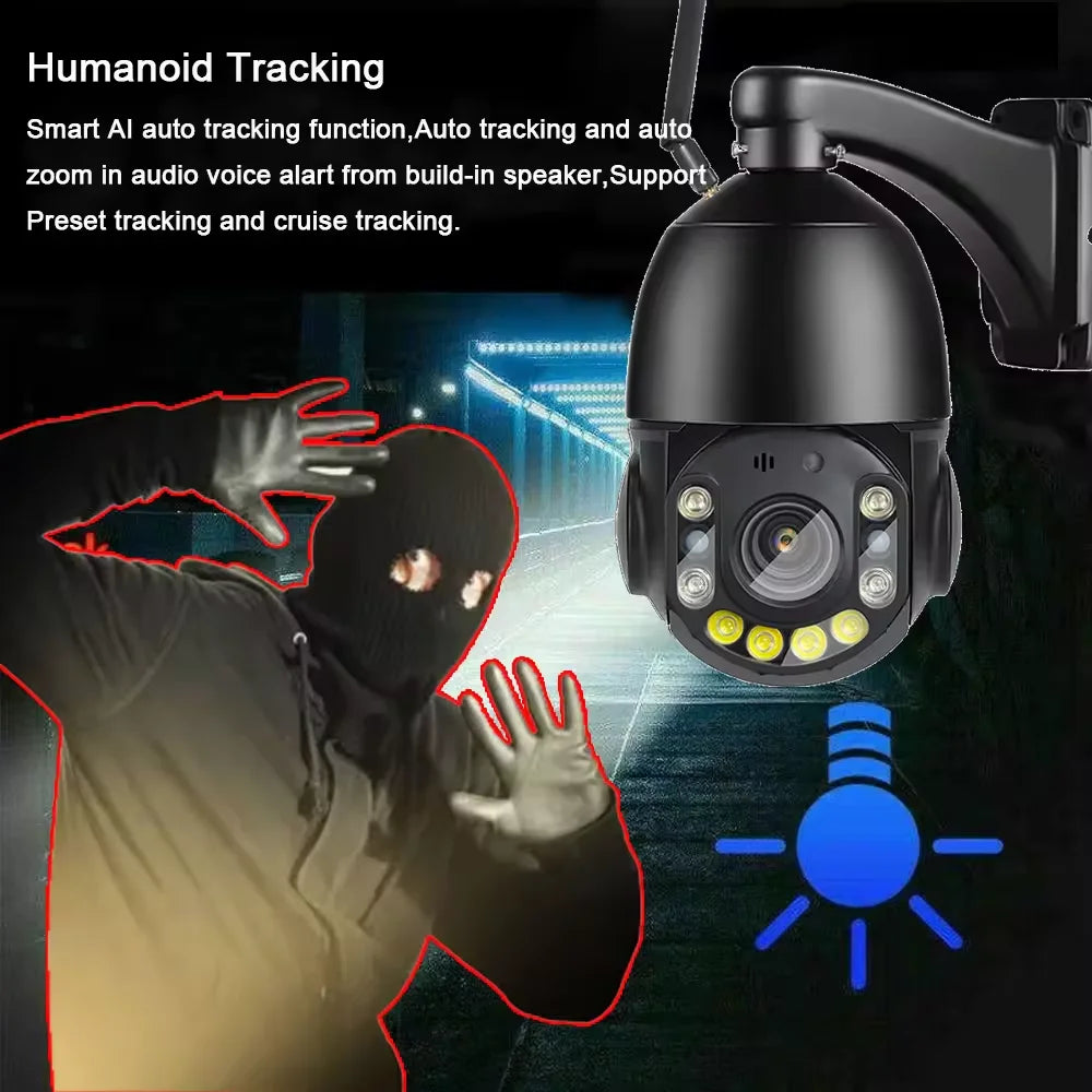 5MP 30x Zoom WiFi Metal PTZ Outdoor IP Camera with Two-Way Audio & Auto Tracking