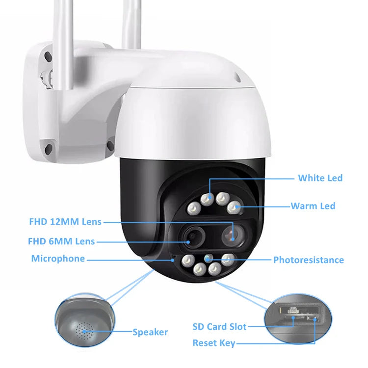 4MP Dual Lens 360° Wi‑Fi PTZ Camera with Auto Tracking