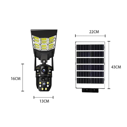 V380 6MP 4G Solar Dual-Lens PTZ Camera with 3-Screen Display & Street Light