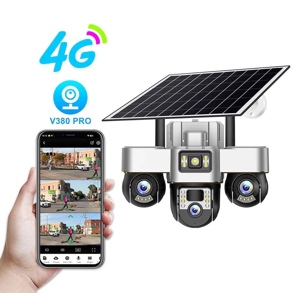 V380 4G Solar 3-PTZ 3-Screen Camera