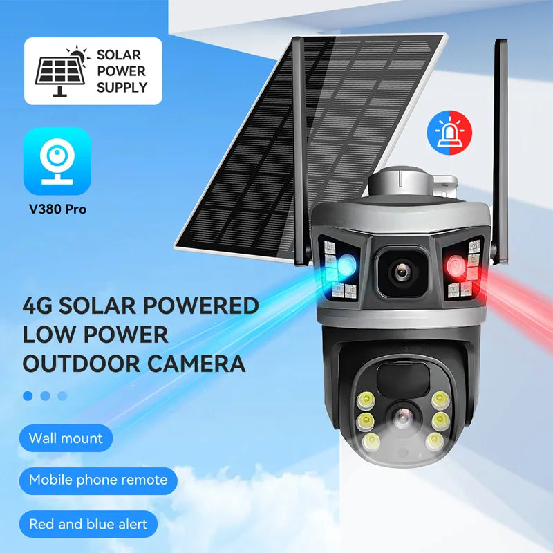 Solar Powered 6MP Dual Lens PTZ Security Camera with 4G & Wi-Fi