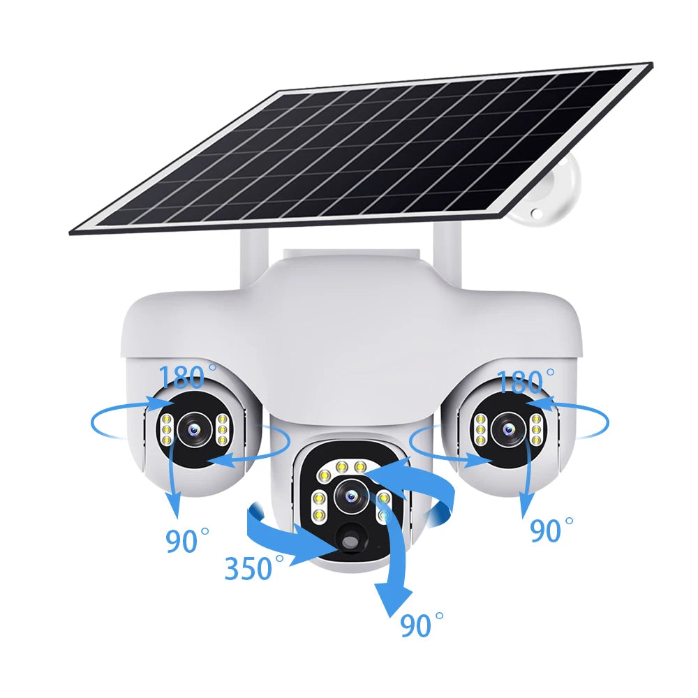 V380 New Solar Camera 4G White 3 PTZ 3 Screen VTS31-G-F Outdoor Solar Powered Camera CCTV Security Camera