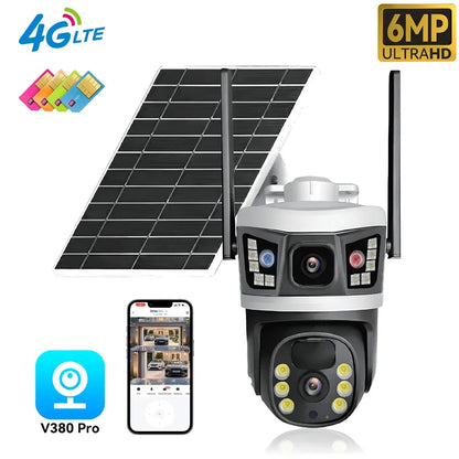 Solar Powered 6MP Dual Lens PTZ Security Camera with 4G & Wi-Fi