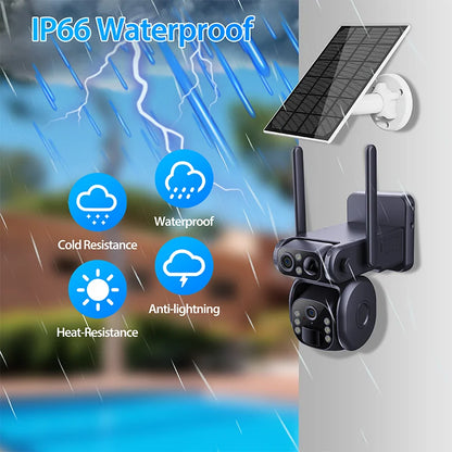 4G & WiFi Solar Dual Lens Security Camera with PIR AI Human Detection