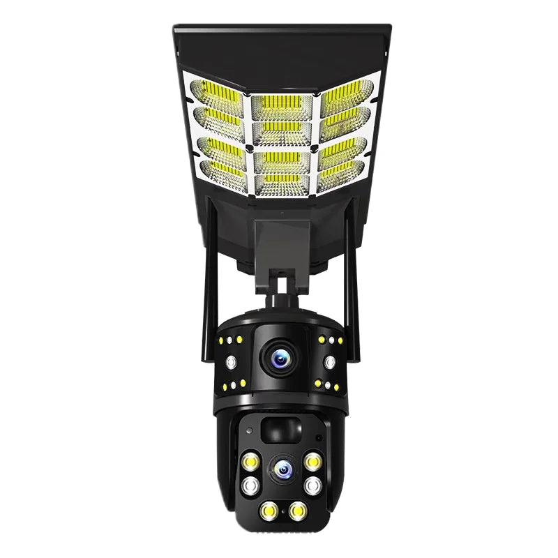 V380 6MP 4G Solar Dual-Lens PTZ Camera with 3-Screen Display & Street Light