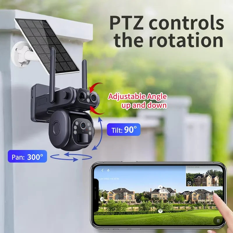 4G & WiFi Solar Dual Lens Security Camera with PIR AI Human Detection