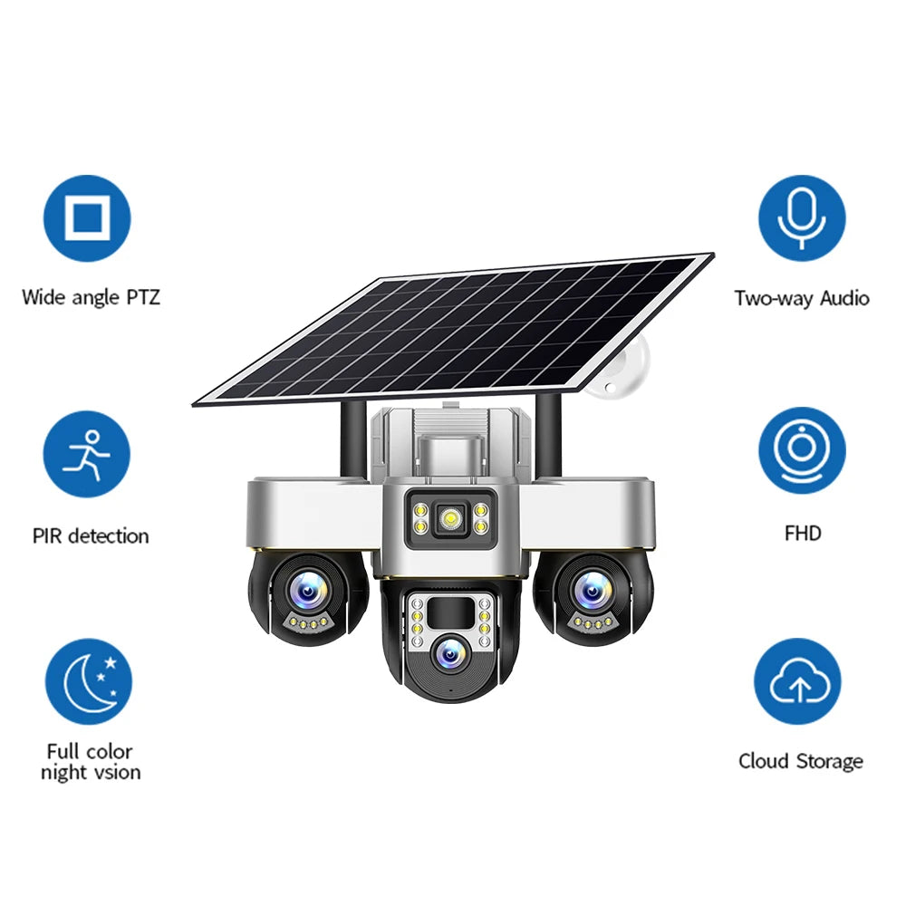 V380 4G Solar 3-PTZ 3-Screen Camera