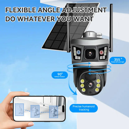 Solar Powered 6MP Dual Lens PTZ Security Camera with 4G & Wi-Fi