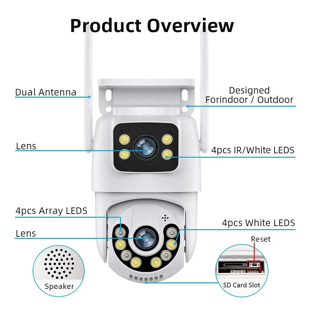 6MP Dual Lens Wi‑Fi PTZ Outdoor IP Camera with Color Night Vision & Auto Tracking