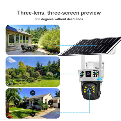 V380 4MP 4G Solar Dual-Lens PTZ Camera with 3-Screen Display CCTV