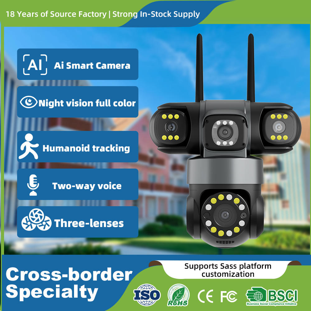 Wireless WiFi Outdoor 3 Lens PTZ Camera 3 in 1 Night Vision CCTV Security Camera