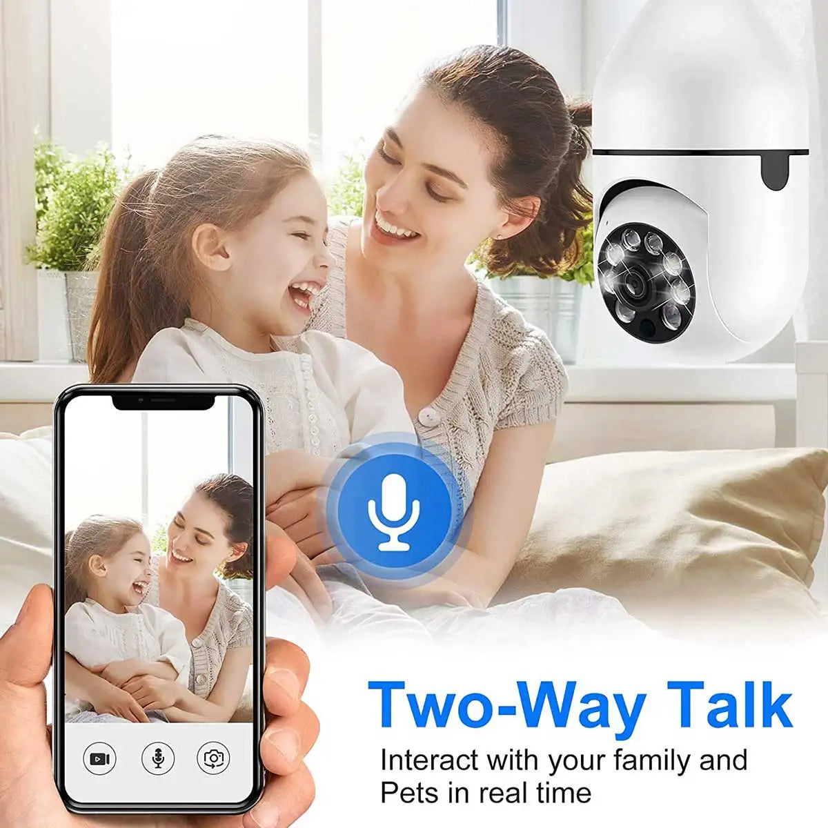 E27 Wi‑Fi Bulb Security Camera with Auto Tracking & Motion Detection