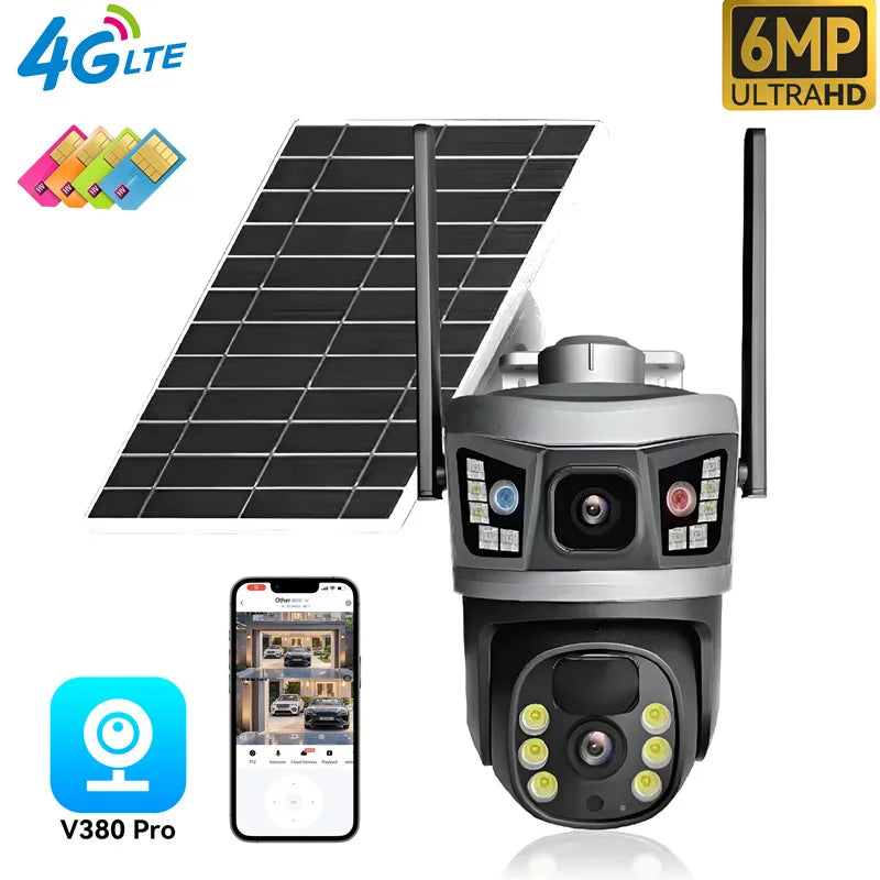 Solar Powered 6MP Dual Lens PTZ Security Camera with 4G & Wi-Fi