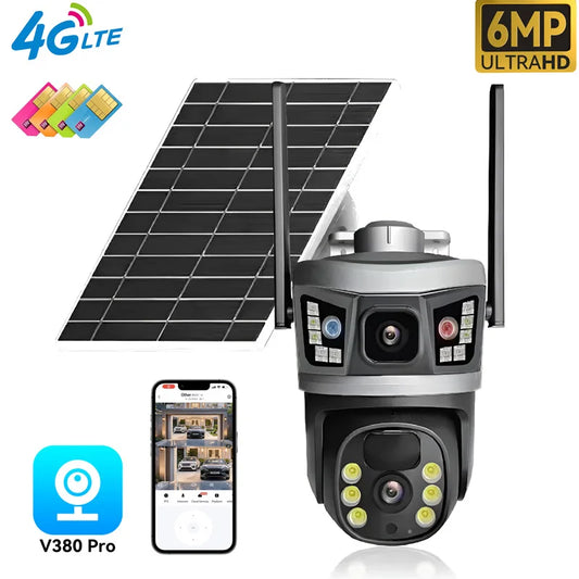 Solar Powered 6MP Dual Lens PTZ Security Camera with 4G & Wi-Fi