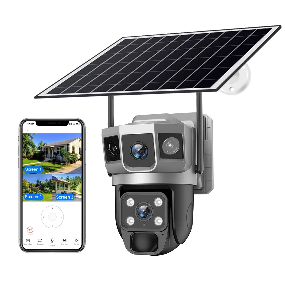 V380 Wi-Fi Solar PTZ Outdoor Camera with Foldable Solar Panel & Color Night Vision