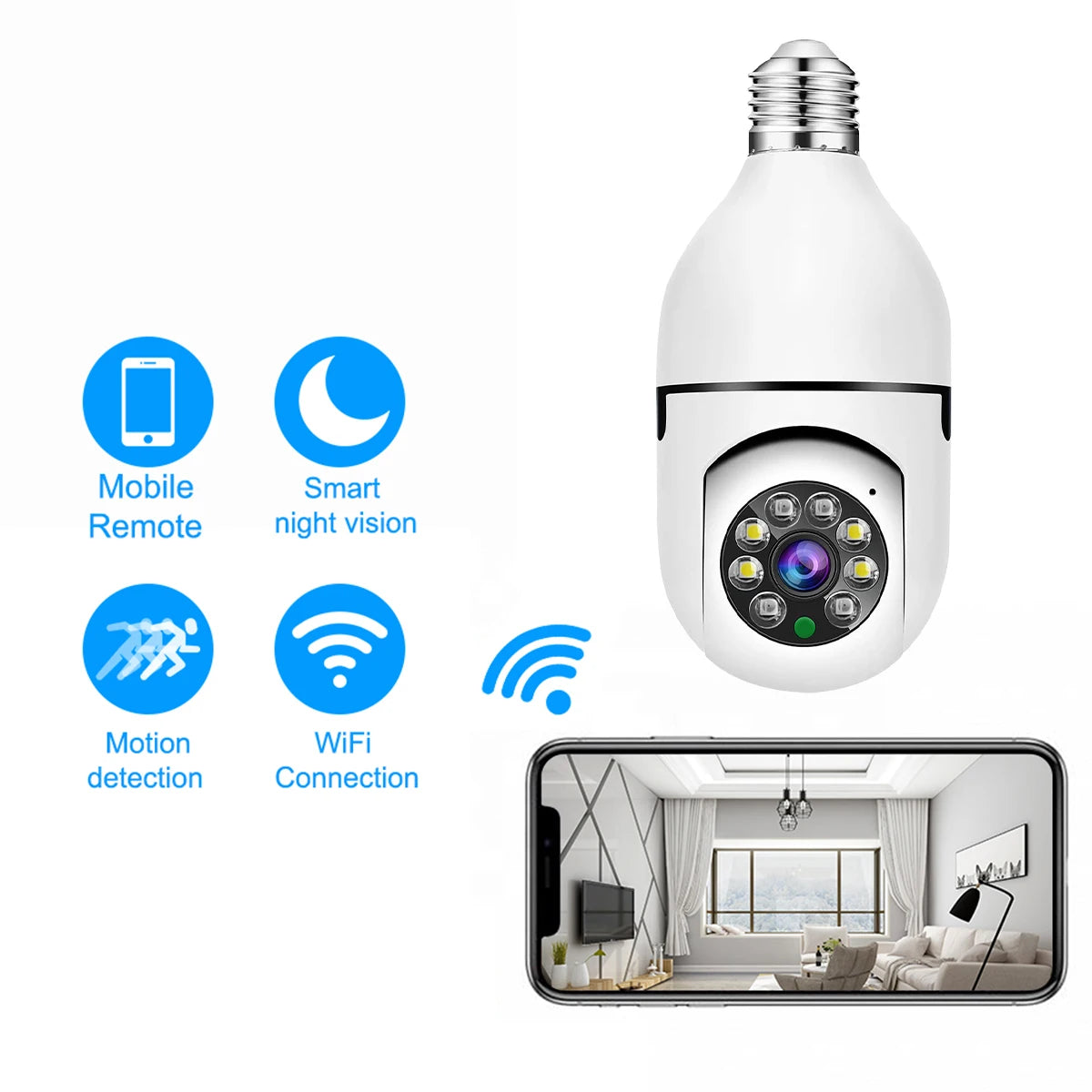 E27 Wi‑Fi Bulb Security Camera with Auto Tracking & Motion Detection