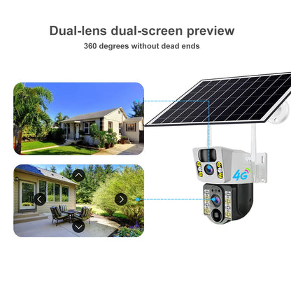 V380 4G Solar Dual‑Lens PTZ Camera 4MP with Battery Power & Remote Monitoring
