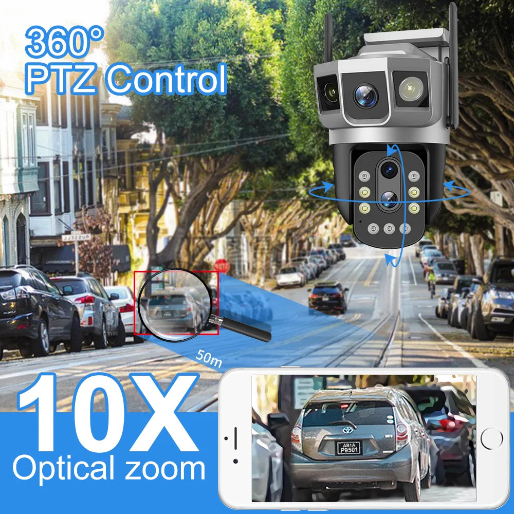 V380 Network Camera 10x Optical Zoom 4MP WiFi Outdoor CCTV Wireless IP Security Bullet PTZ Dual Lens 3 Images Camera