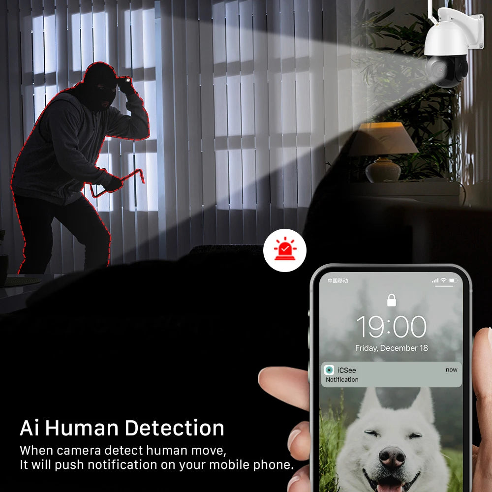 4K 30x Zoom PTZ Wi-Fi CCTV Camera with Auto Human Tracking