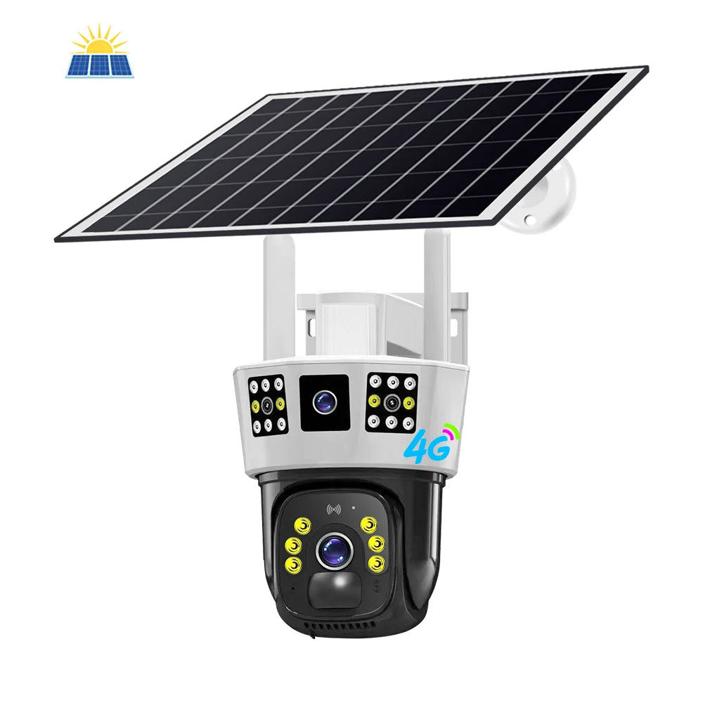 V380 4MP 4G Solar Dual-Lens PTZ Camera with 3-Screen Display CCTV