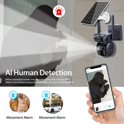 4G & WiFi Solar Dual Lens Security Camera with PIR AI Human Detection