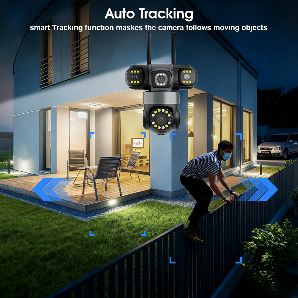 Wireless WiFi Outdoor 3 Lens PTZ Camera 3 in 1 Night Vision CCTV Security Camera