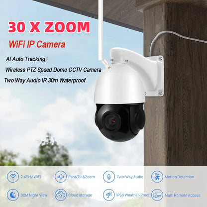 4K 30x Zoom PTZ Wi-Fi CCTV Camera with Auto Human Tracking