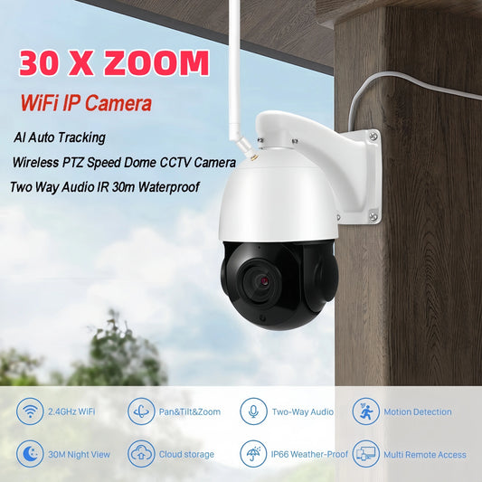 4K 30x Zoom PTZ Wi-Fi CCTV Camera with Auto Human Tracking
