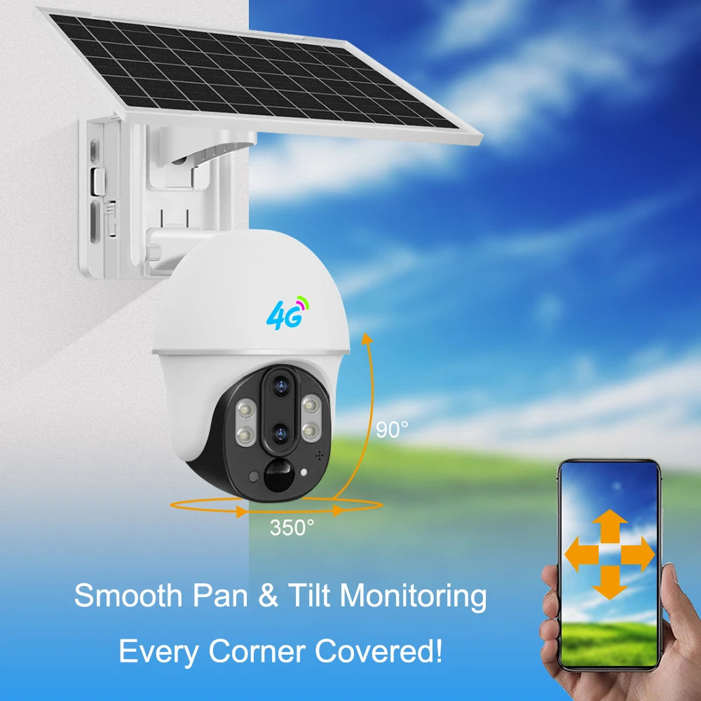 10× Zoom Dual-Lens Solar PTZ Outdoor Camera with 4G SIM & Battery Power