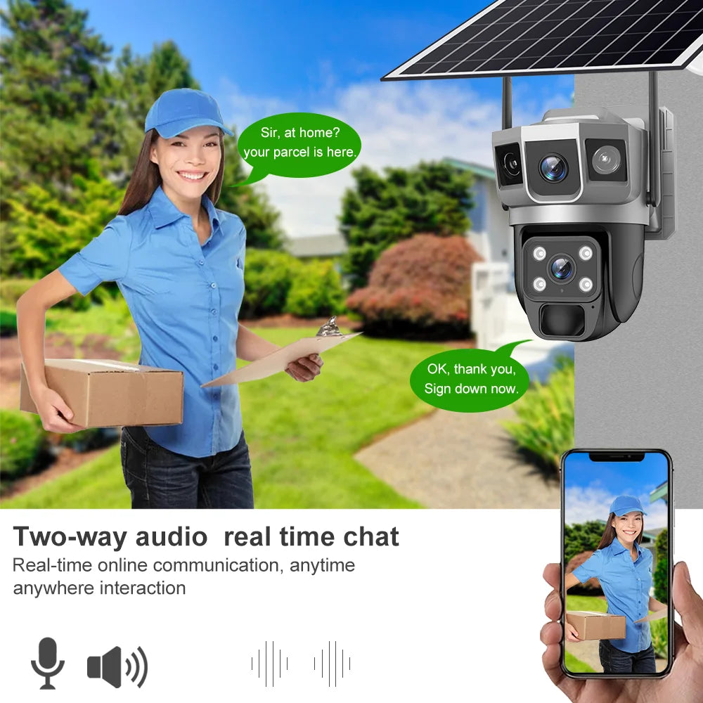 V380 Wi-Fi Solar PTZ Outdoor Camera with Foldable Solar Panel & Color Night Vision