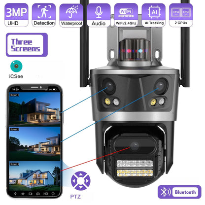 9MP Triple Lens PTZ Wi-Fi CCTV Camera with Auto Human Tracking & Color Night Vision