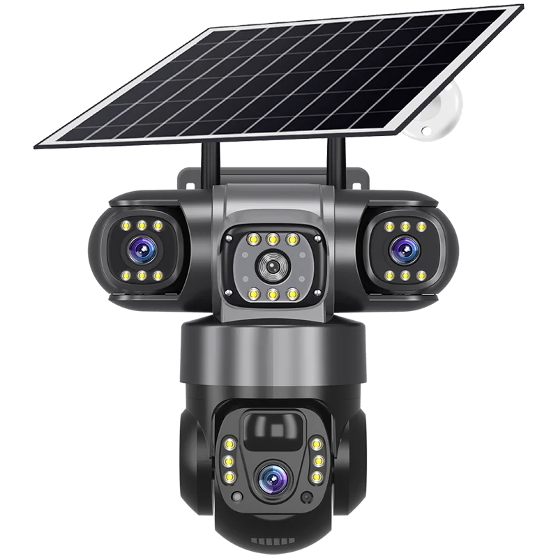 V380 4G WiFi Solar 3-Lens Camera with Solar Panel & Remote Monitoring